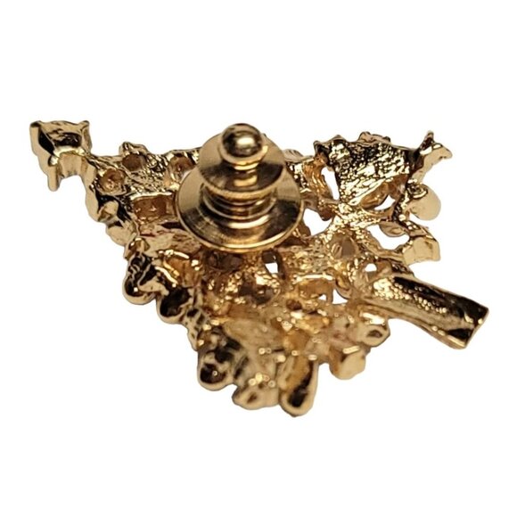 Gold Tone Red Green Rhinestone Christmas Tree Lapel Pin - Picture 3 of 6